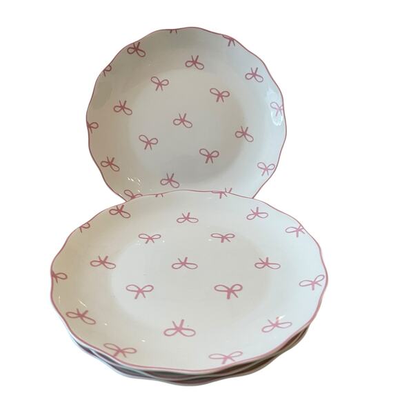 GODINGER Pink Bow 8in Salad Plates Set of 4 NEW - Picture 12 of 15